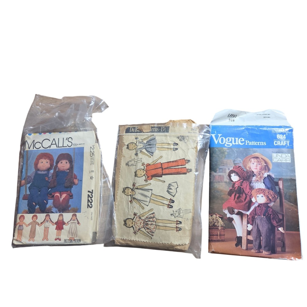 Vintage Lot Doll Sewing Pattern Vogue 624 McCall's 7222 Butterick Du Barry 5972